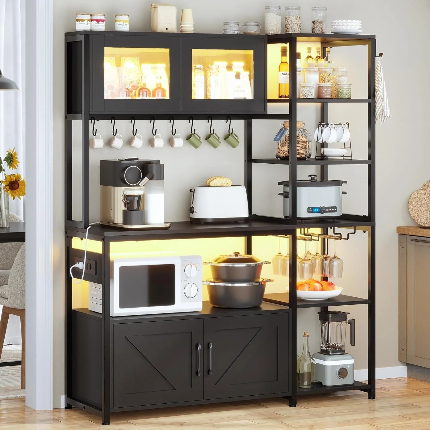 Bakers Rack for Kitchen with Storage Coffee Bar Cabinet