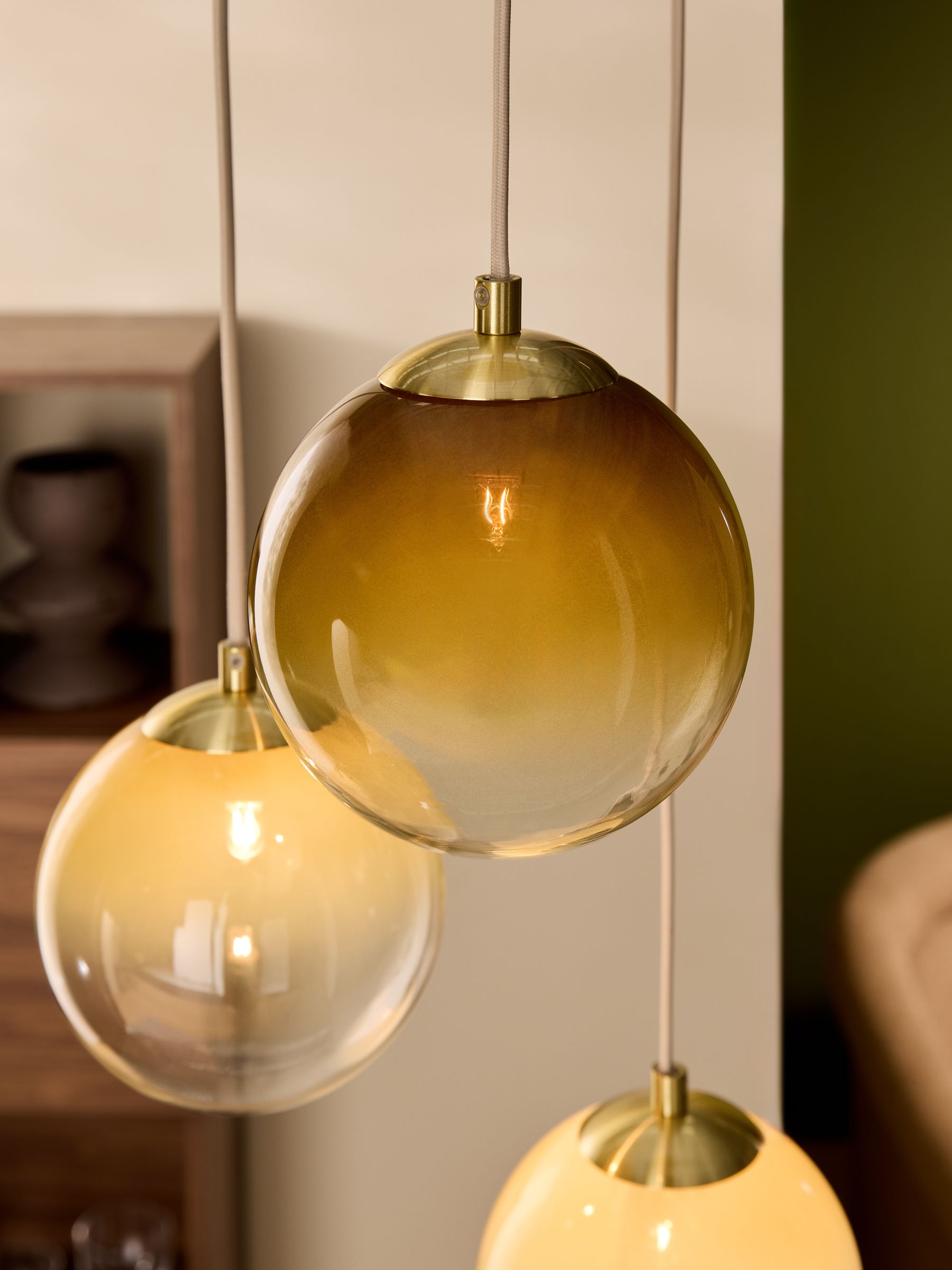 Globe 3 Light Ceiling in Brass/Green Ombre
