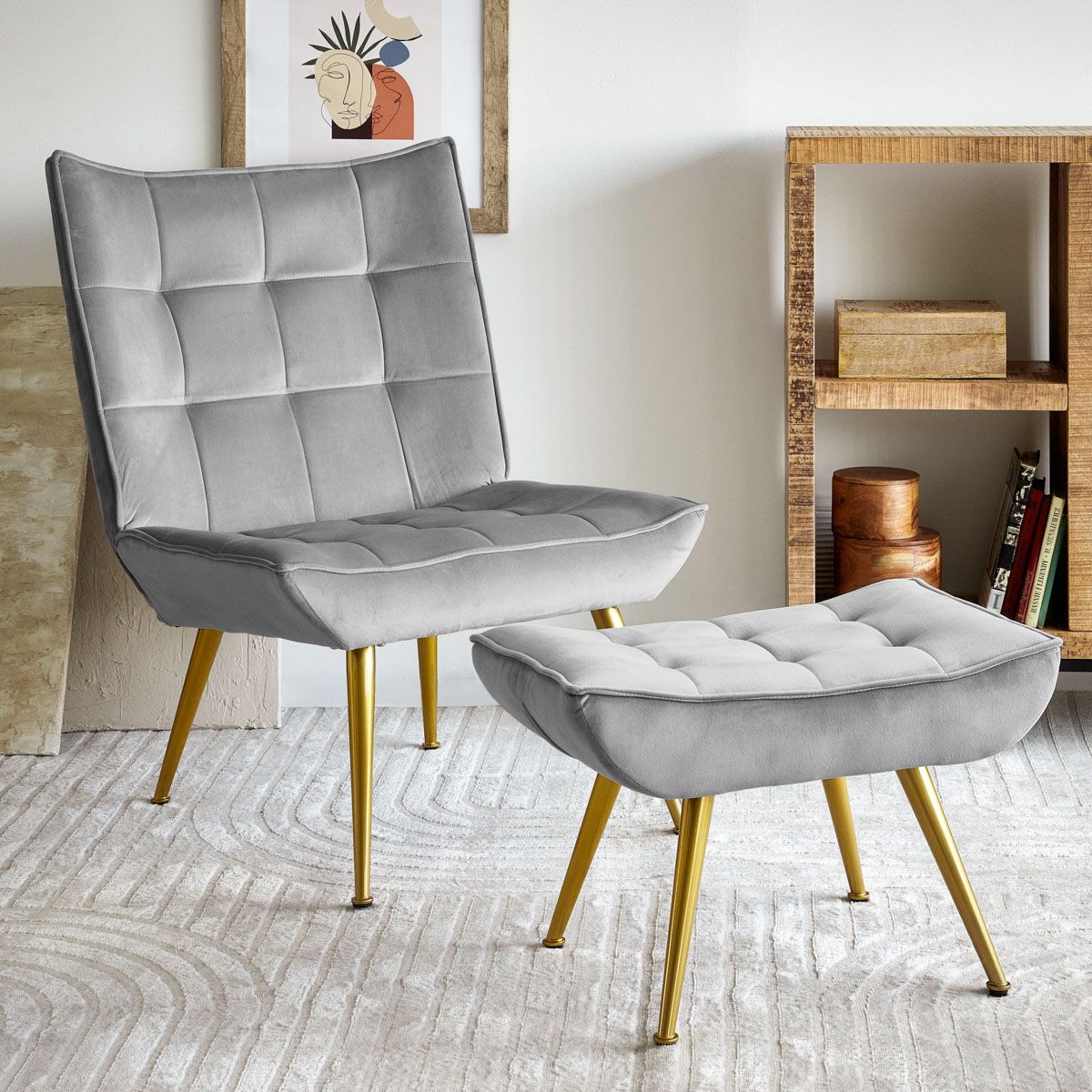 Fotel VINNIS z podnóżkiem szary 96x69x82 cm