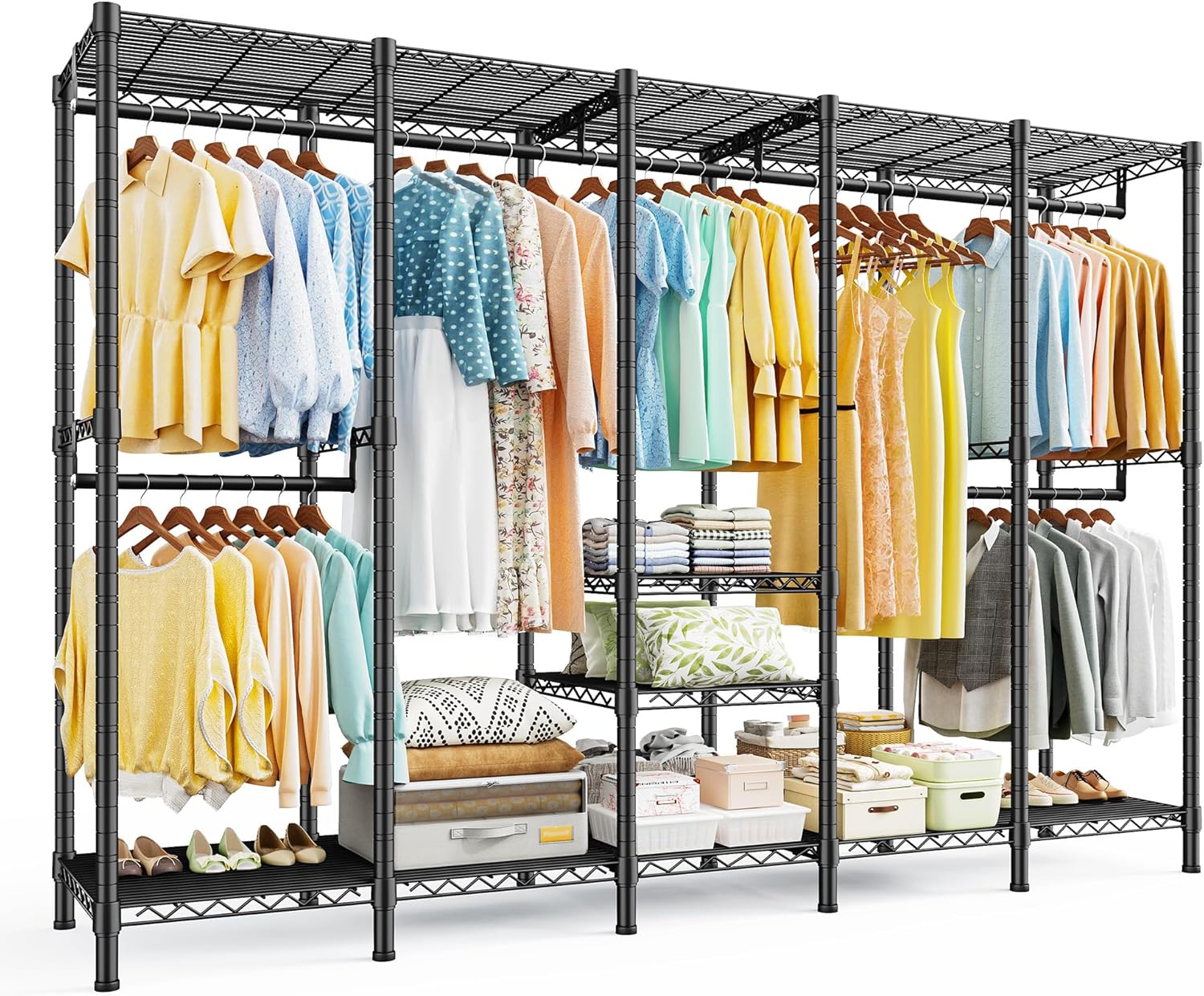 Raybee 88.2 W Clothes Rack Heavy Duty Clothing Racks for Hanging Clothes Extra Wide Portable Closet Loads 1200LBS Freestanding Garment Rack for Bedroom 88.2 W x 75.6 H x 15.7 D, Black