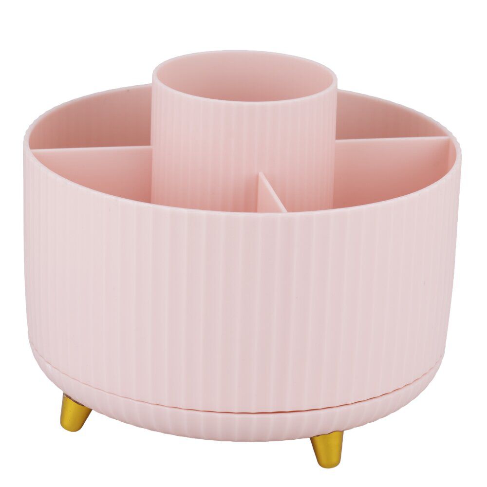 Rangement cosmétique rotatif plastique rose Ø15xH12,5cm