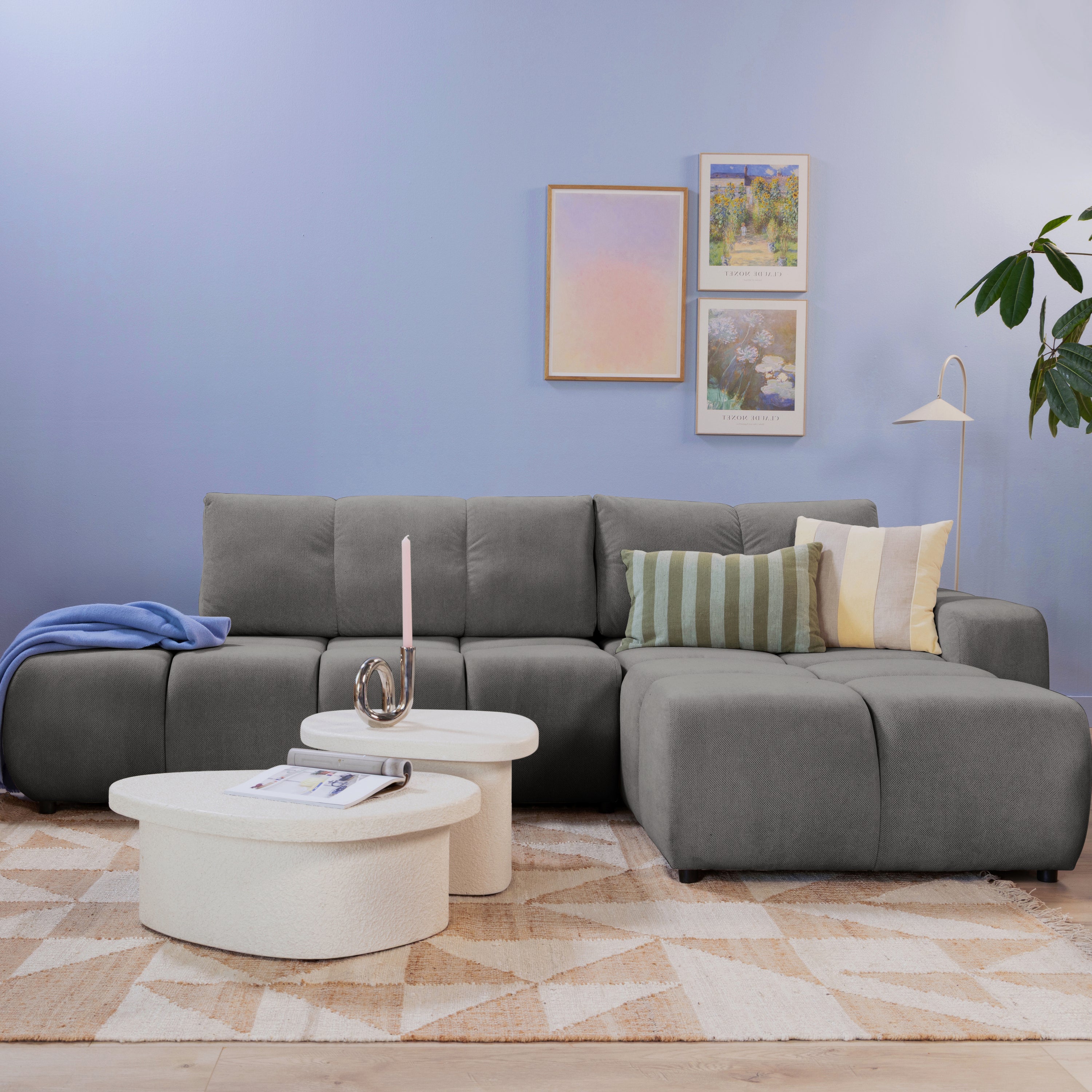 by fonQ Charme Hoekbank Rechts met Slaapfunctie - Weefstof - Grijs