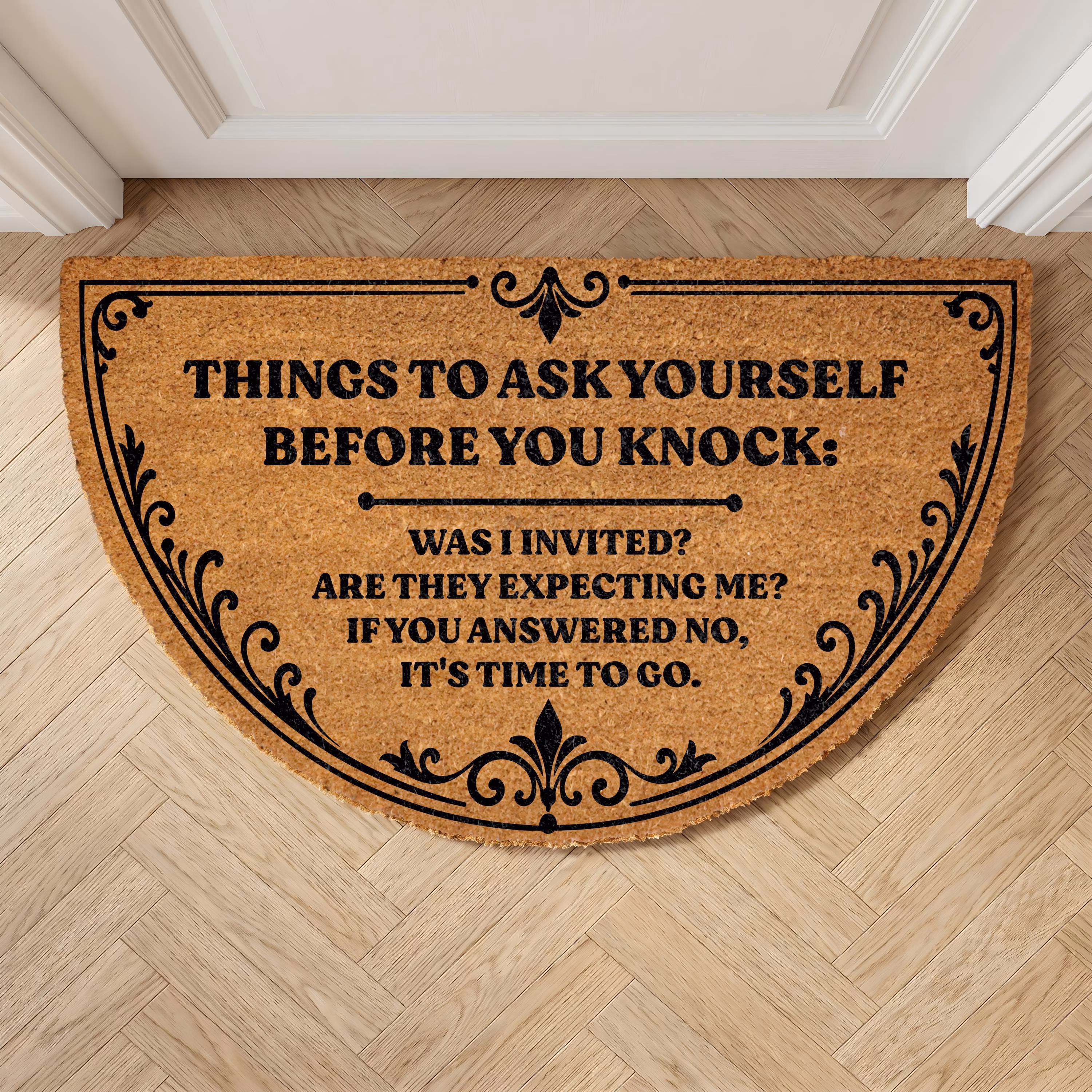 Things to Ask Yourself Before You Knock Doormat, Funny Go Away Welcome Mat, Humorous Housewarming Gift, Sarcastic Home Entrance Decor