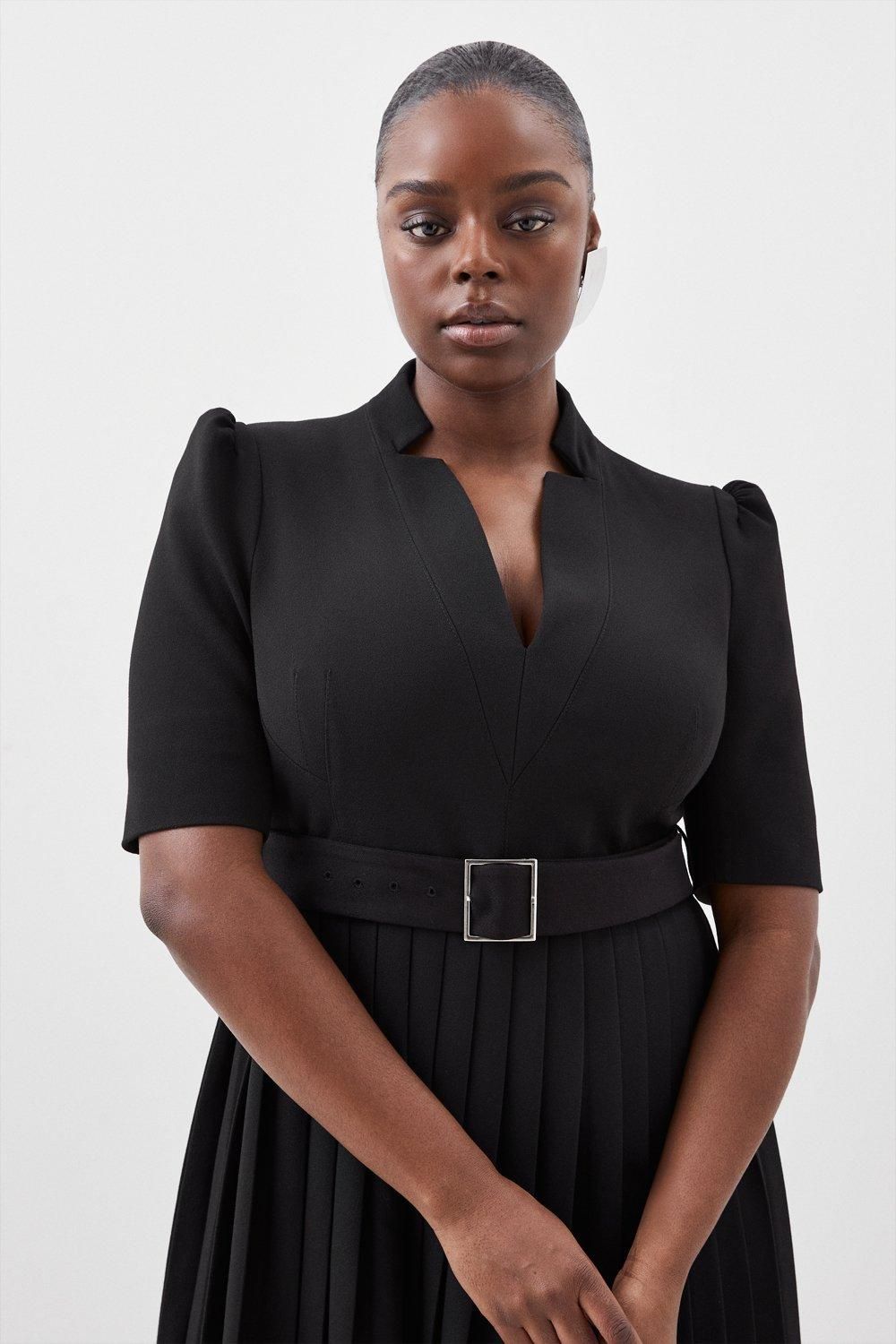KarenMillen Plus Size Structured Crepe Forever Pleat Dress