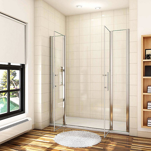 Aica Porte De Douche Battante 145x197cm Porte Battante Avec 2 éléments Fixes En 6mm Verre Anticalcaire