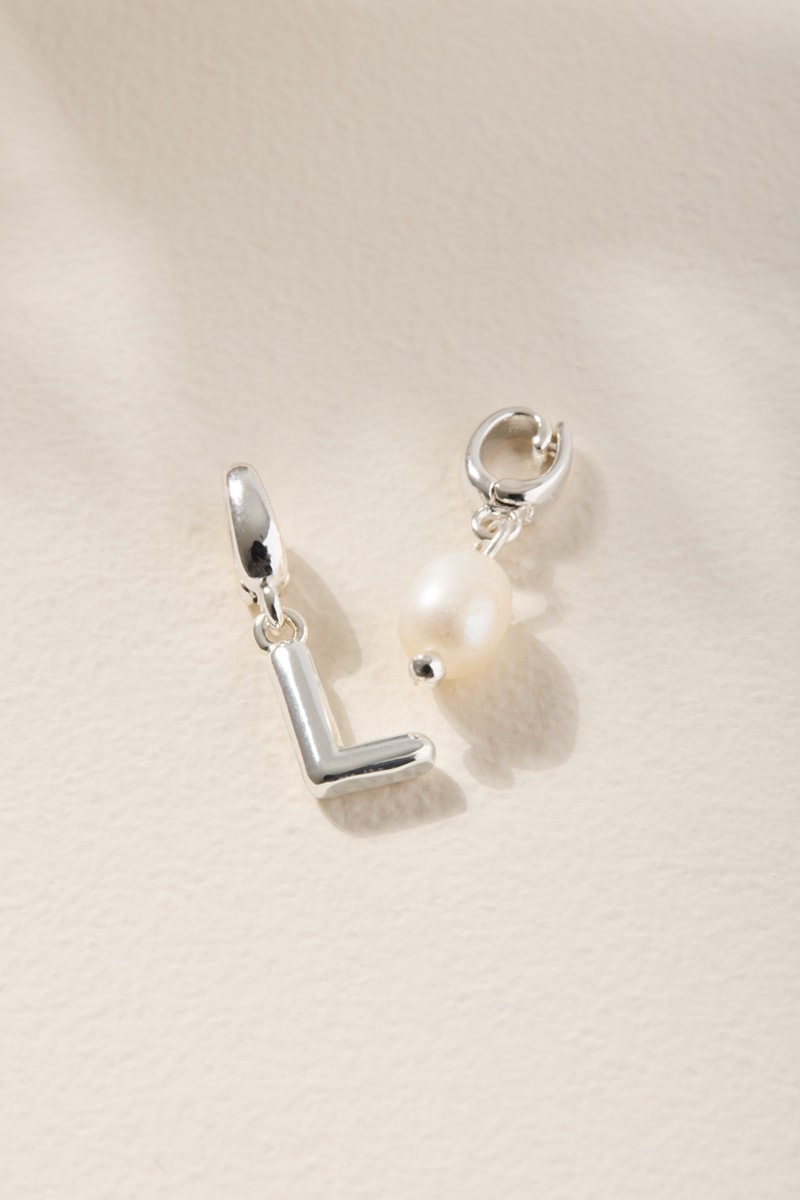 Initial and Fresh Water Pearl Charm Set Silver