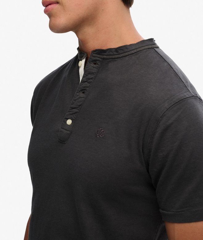 Classic Cotton Linen Short Sleeve Henley T-shirt