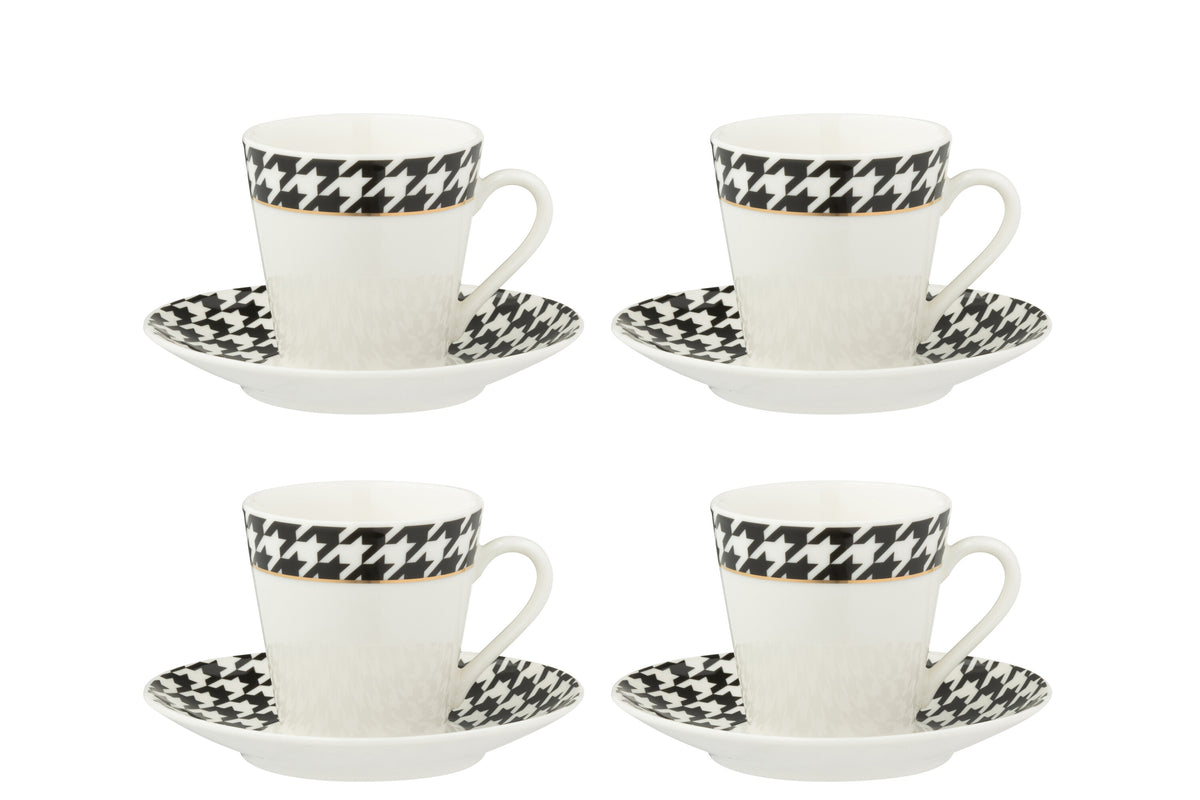 J-Line koffietas   bord Pied-Poule - porselein - wit - doos van 4