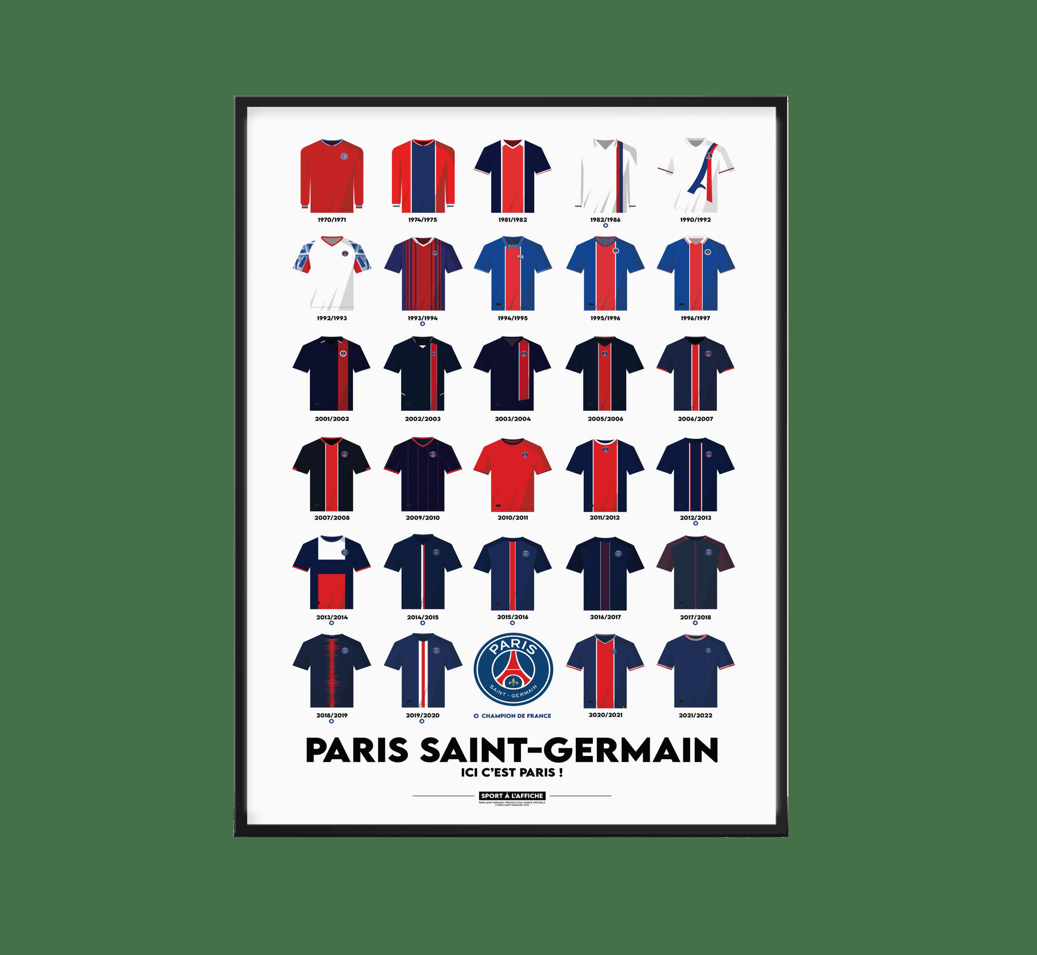 PSG - Affiche Football PSG - Maillots Historiques 40 x 60 cm