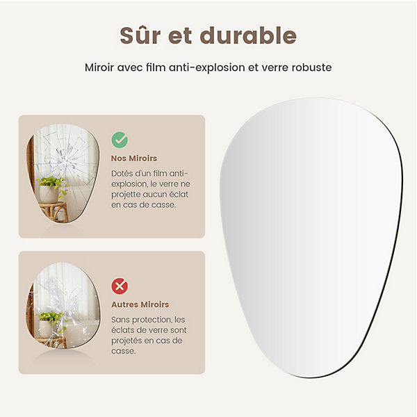 EMKE Miroir de Salle de Bain Asymétrique 50 x 70 cm, Miroir Ovale pour Salle de Bain, Miroir Mural irrégulier Miroir Décoratif