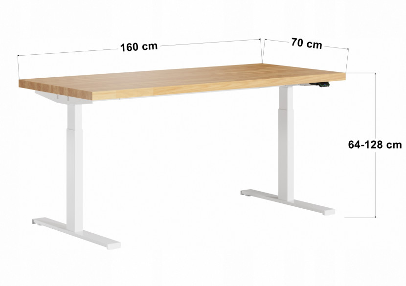 Elektryczne biurko regulowane z dębowym blatem 160x70 cm