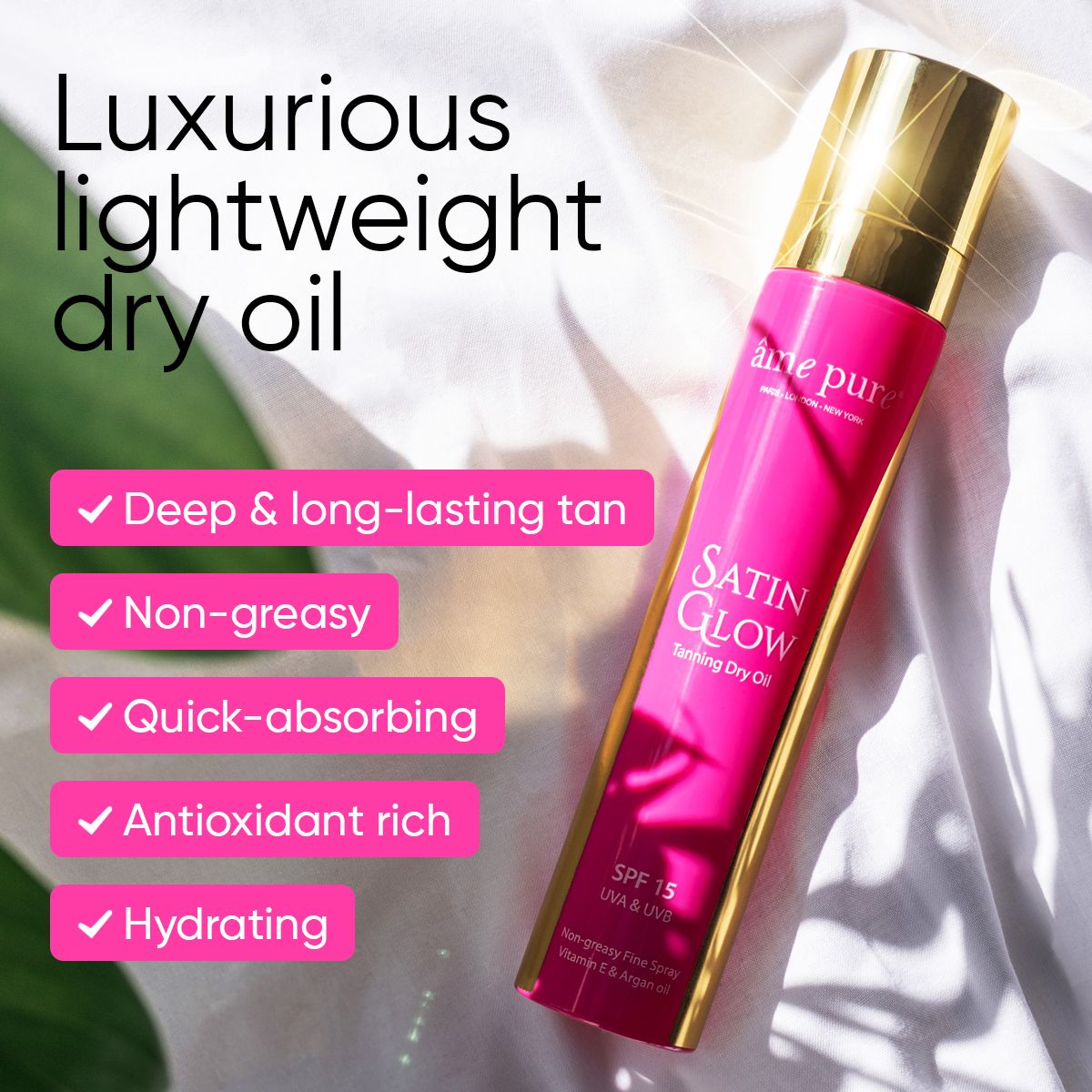 âme pure SATIN GLOW - Sunscreen Tanning Dry Oil Spray | SPF 15