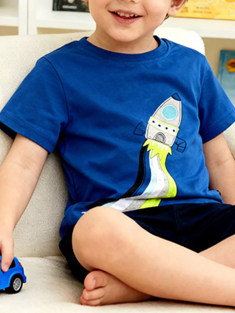 Children's Rocket Round Neck Short Sleeve T-Shirt