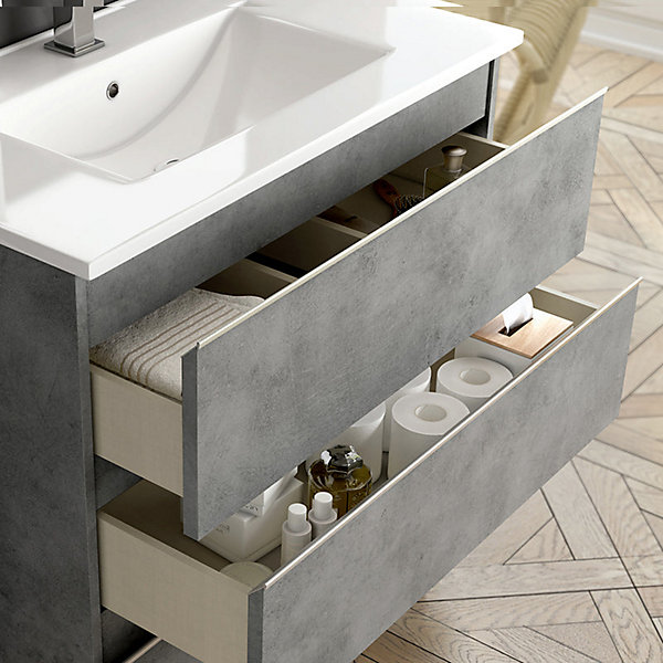 Meuble sous vasque seul, 3 tiroirs, 70cm, simple vasque - ciment (gris) - PALMA