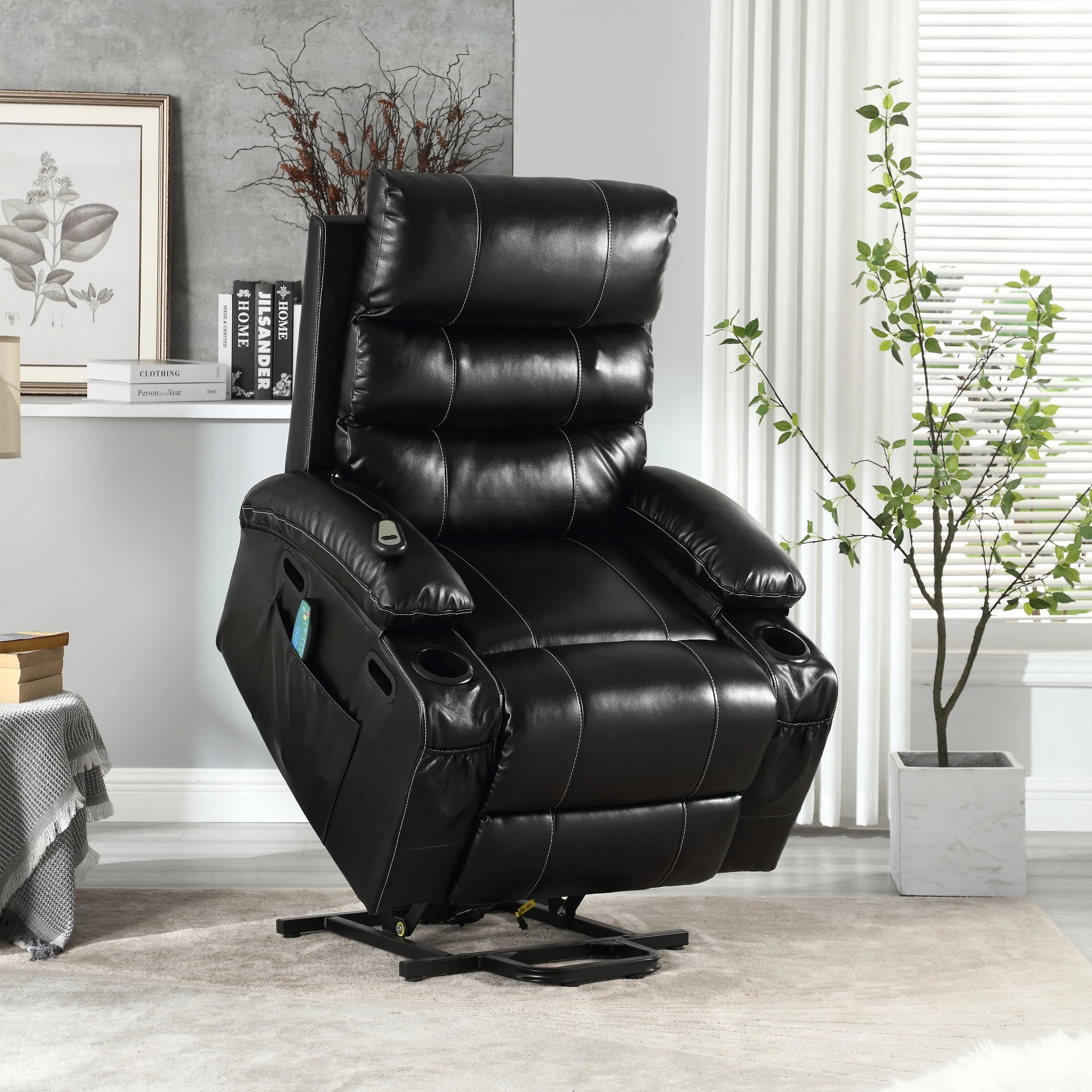 PU Leather Power Lift Recliner with Massage, Heating & Cup Holders