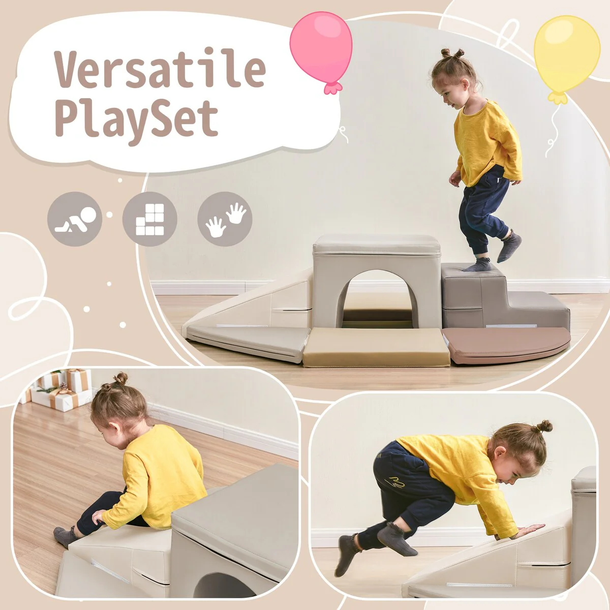 Soft Climb and Crawl Foam Playset 9 in 1,Safe Soft Foam Nugget Block,Kids Crawling and Climbing Play Structure