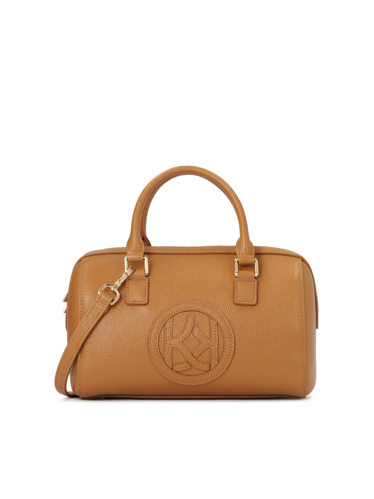 Light brown leather trunk handbag