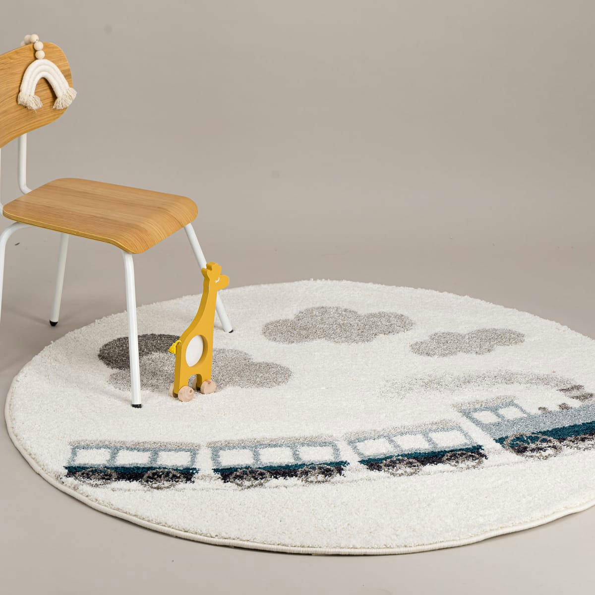 TRAIN - Tapis rond enfant tchou-tchou bleu 120x120, OEKO-TEX®