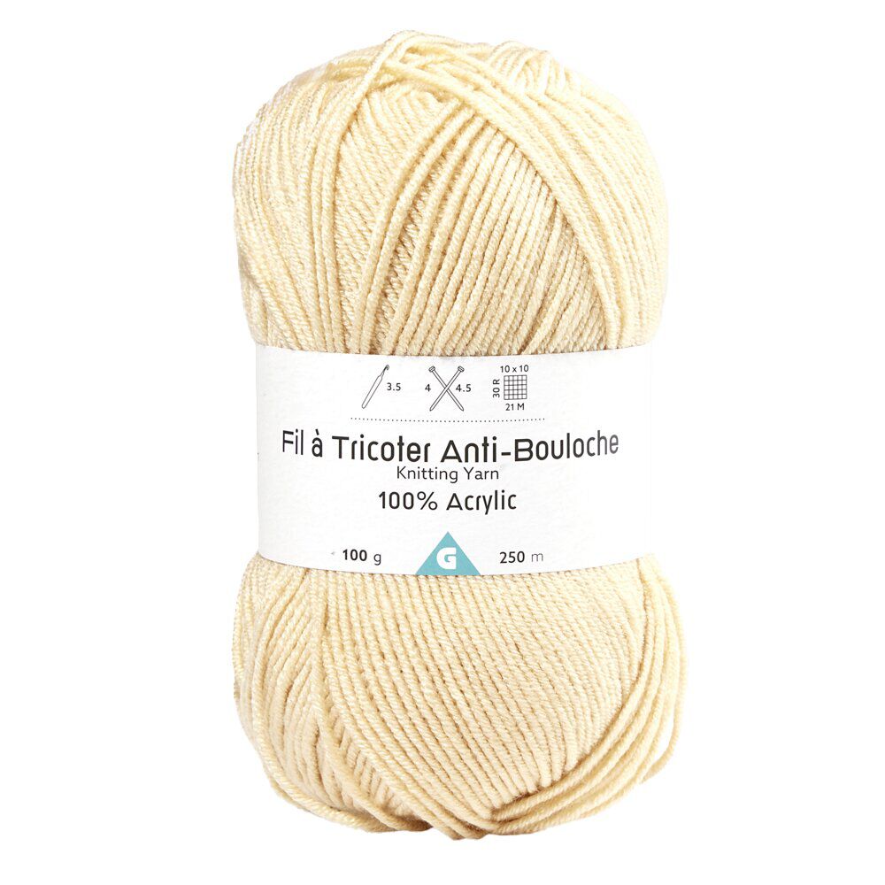 Pelote de fil à tricoter acrylique anti bouloche beige