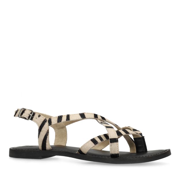 Zwarte leren zebra print sandalen