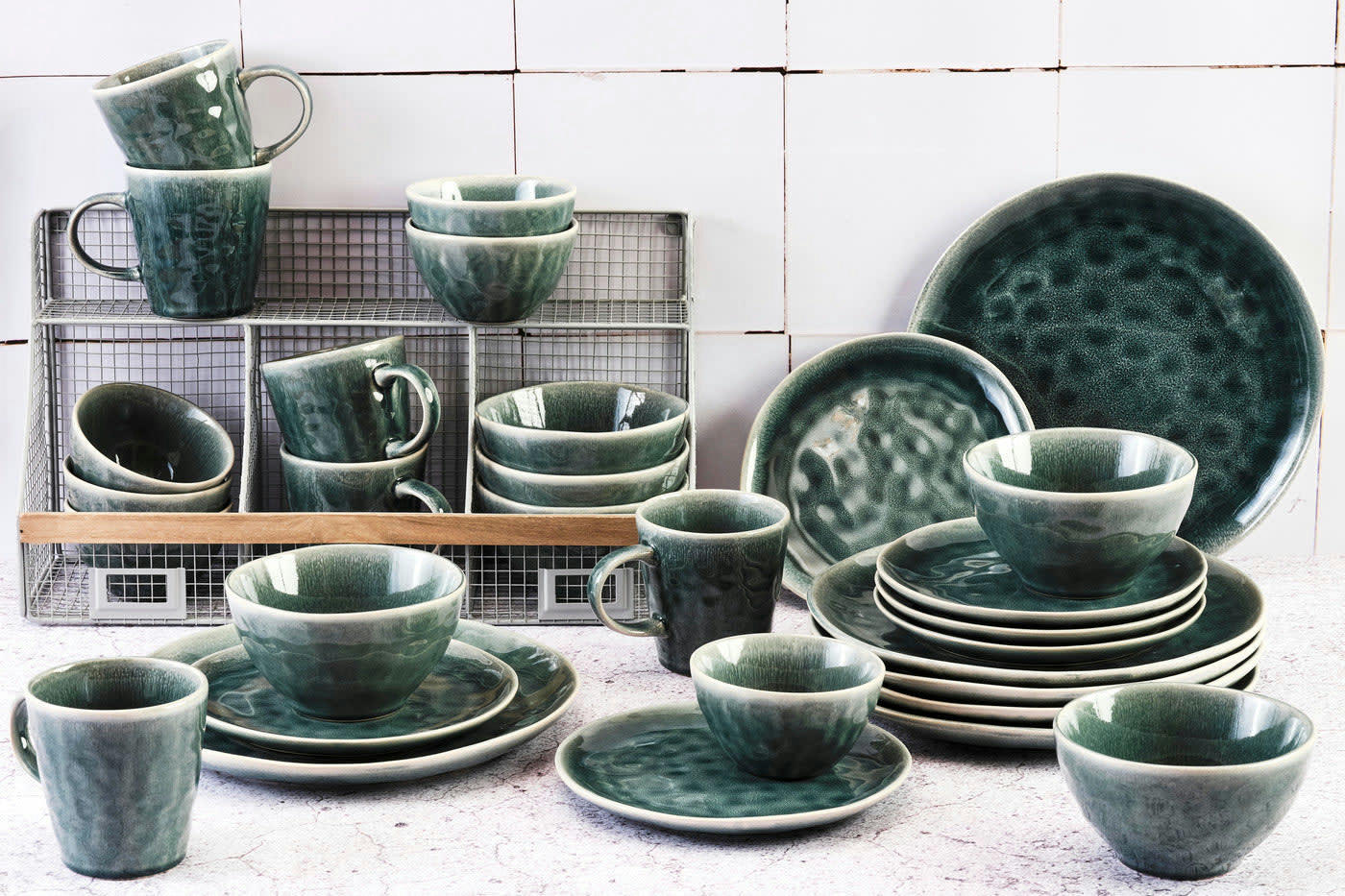 MOON - Set vaisselle 30 pièces en grès bleu