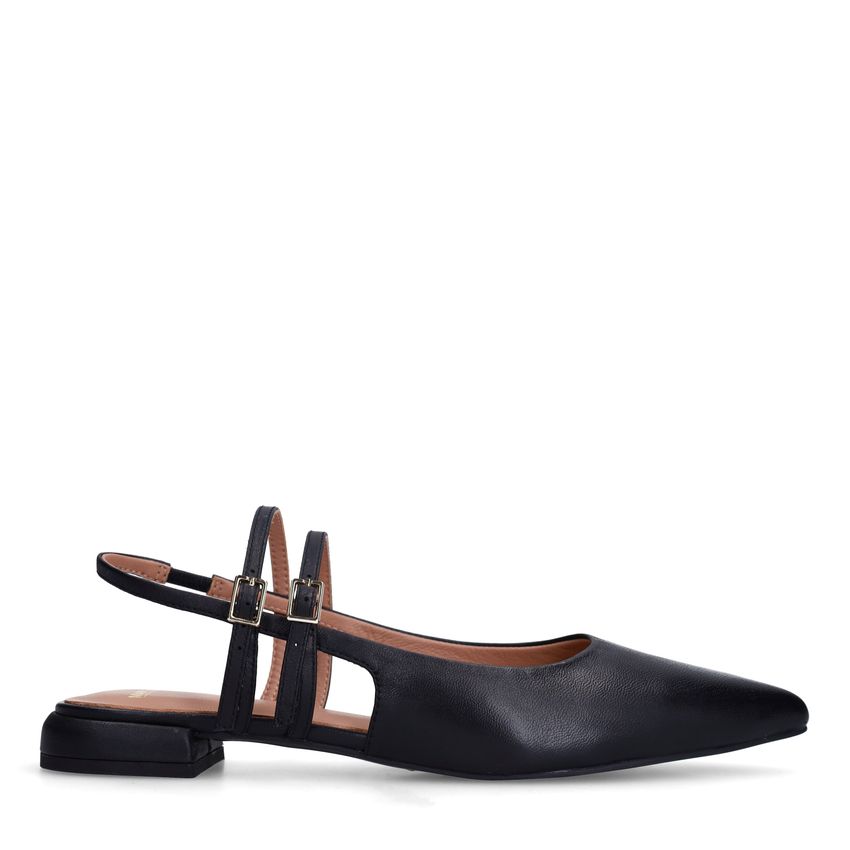 Manfield Zwarte leren slingbacks met dubbele bandjes