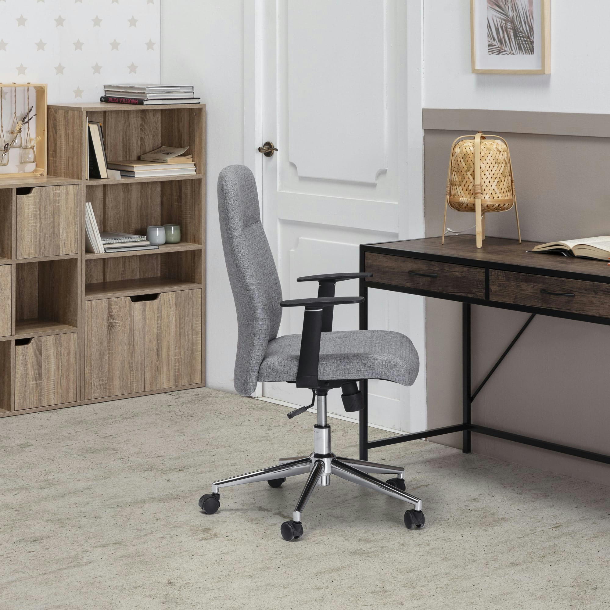 SAM - Fauteuil de bureau relevable et reclinable, tissu gris clair