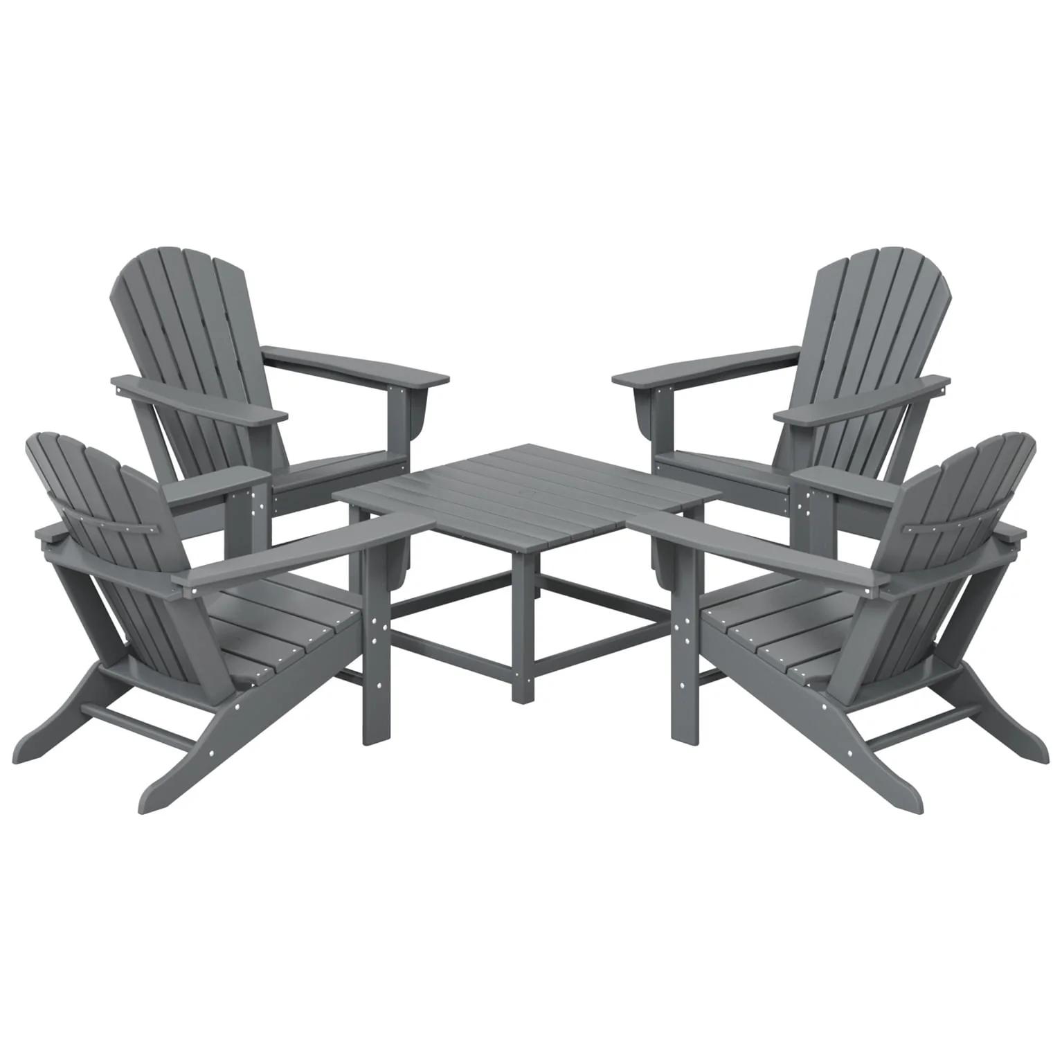 Polytrends Altura Outdoor 5-Piece Adirondack Chair With Square Coffee Table Conversation Set
