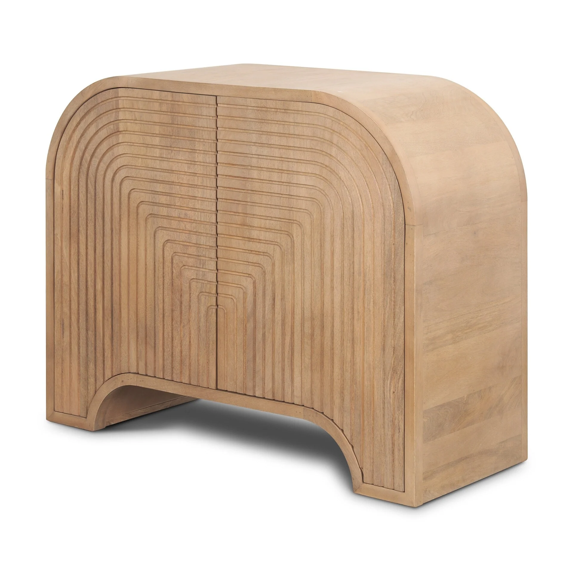 HomeRoots 32 Natural Solid Wood Textured Door Accent Cabinet With Two Doors