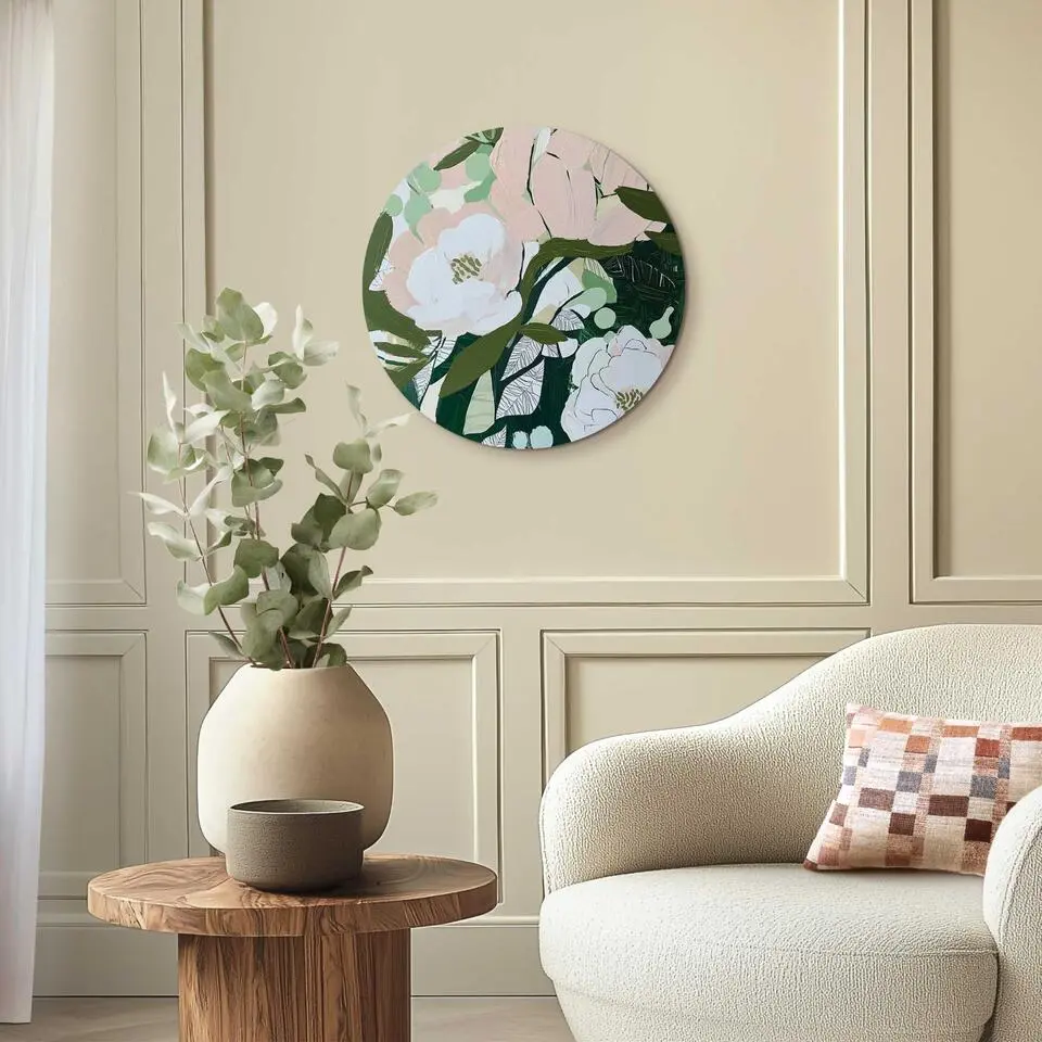 Glasschilderij Bloemen in bloei - &Oslash; 50 - Groen