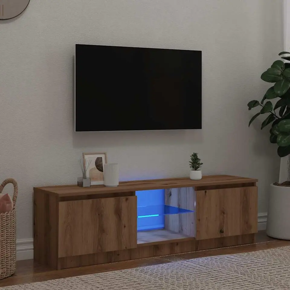 vidaXL - TV-meubel met LED en 2 deuren - Artisanaal eiken - 120x30x36 cm