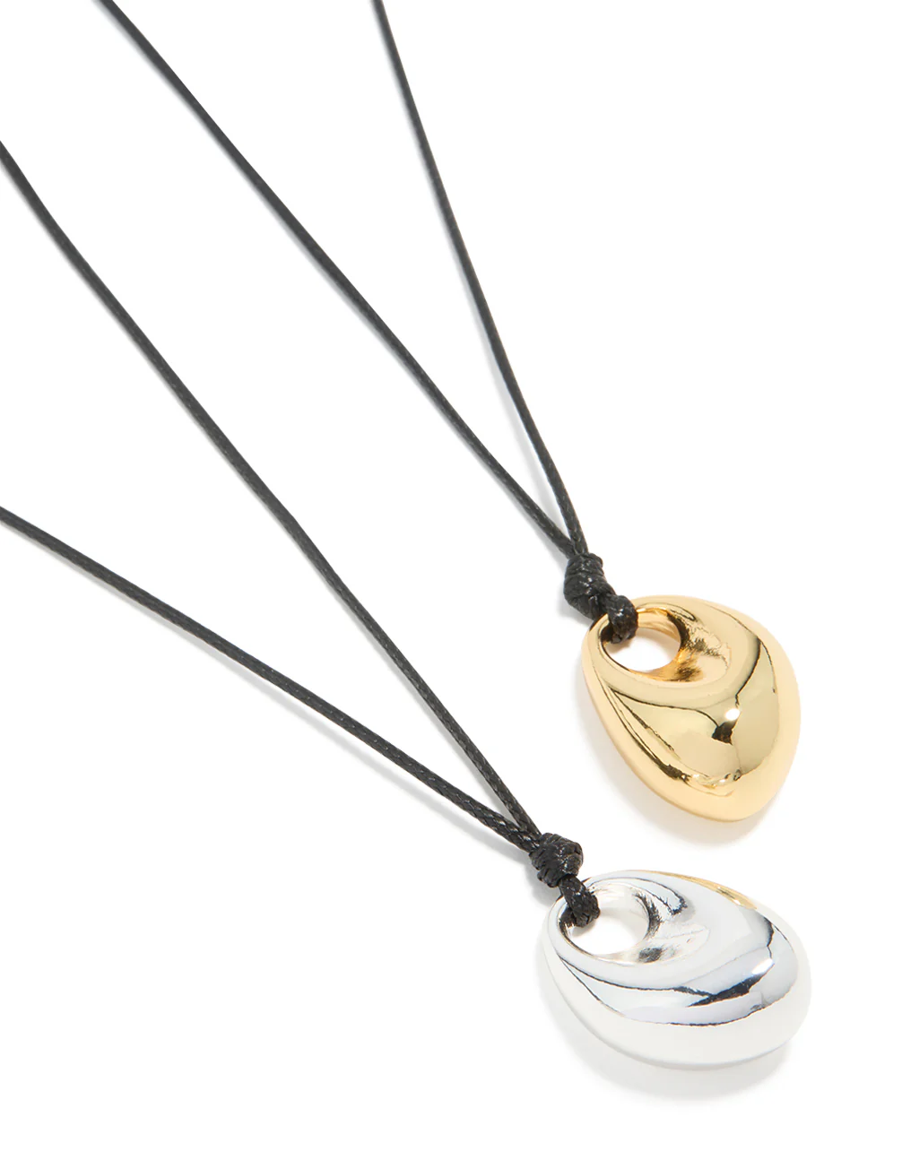 Mixed Metal Plated Organic Oval Black Cord Necklaces 2-Pack