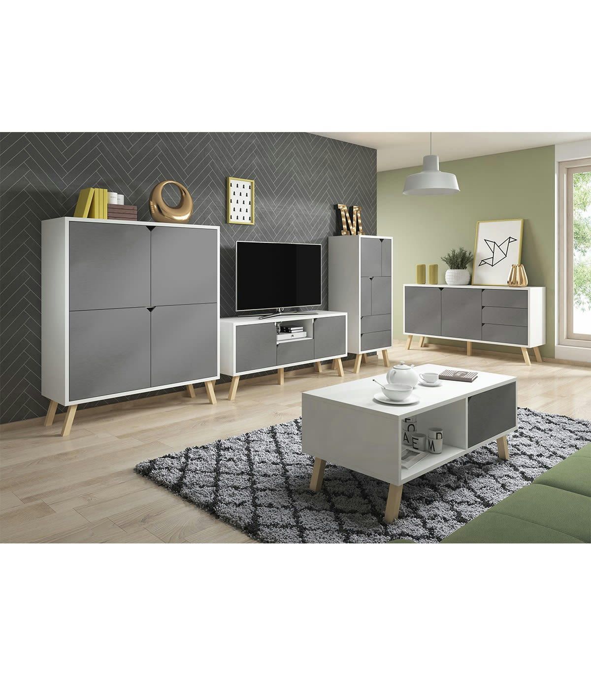 TOKIO - Meuble TV 2 portes 1 tiroir 1 niche L140 cm