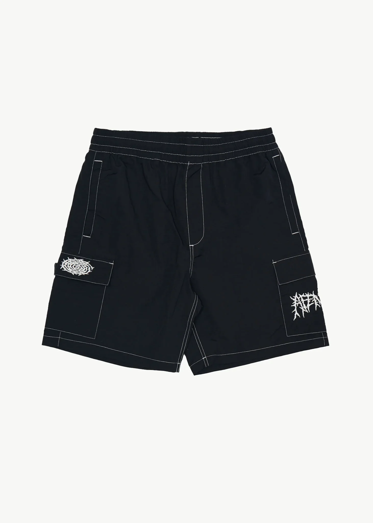 AFENDS Mens Heavy Petal - Cargo Baywatch Swim Short 18 - Black