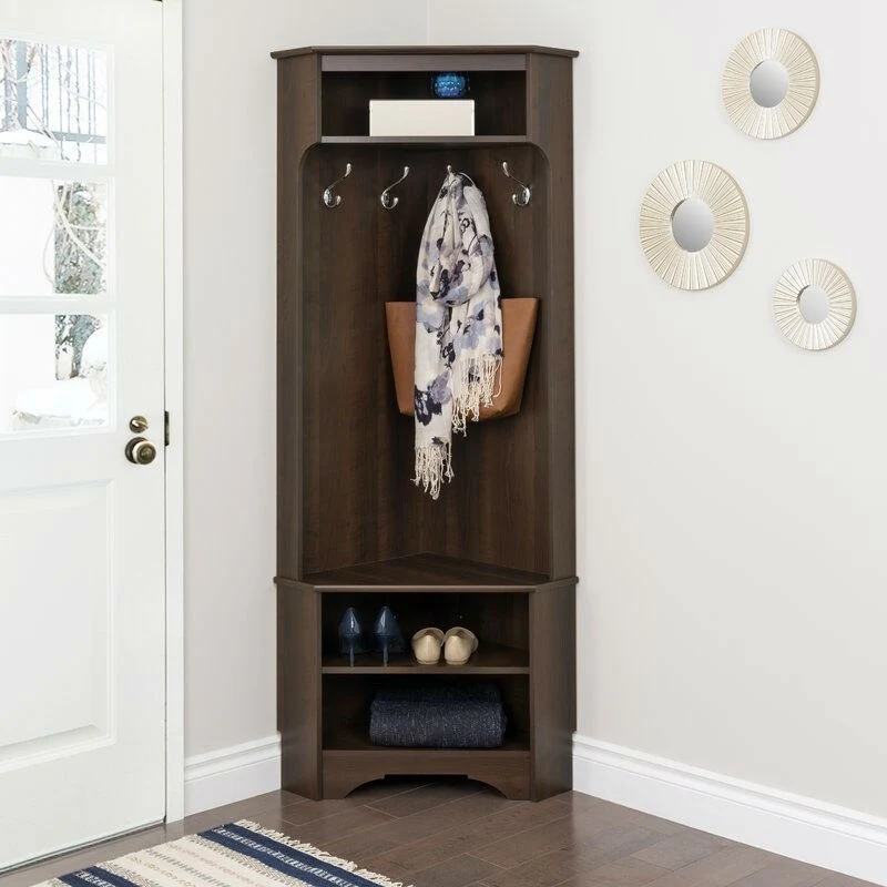 Daily Boutik Tall Sturdy Entryway Corner Hall Tree Dark Brown - 31 x 19 x 72