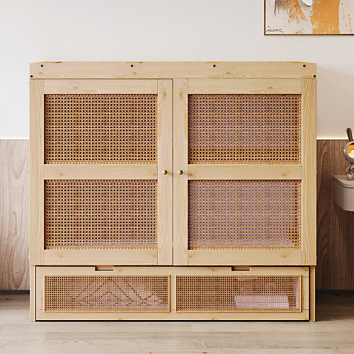 Lit escamotable 140x200cm - 2 tiroirs - sommier à lattes - naturel (matelas non inclus)