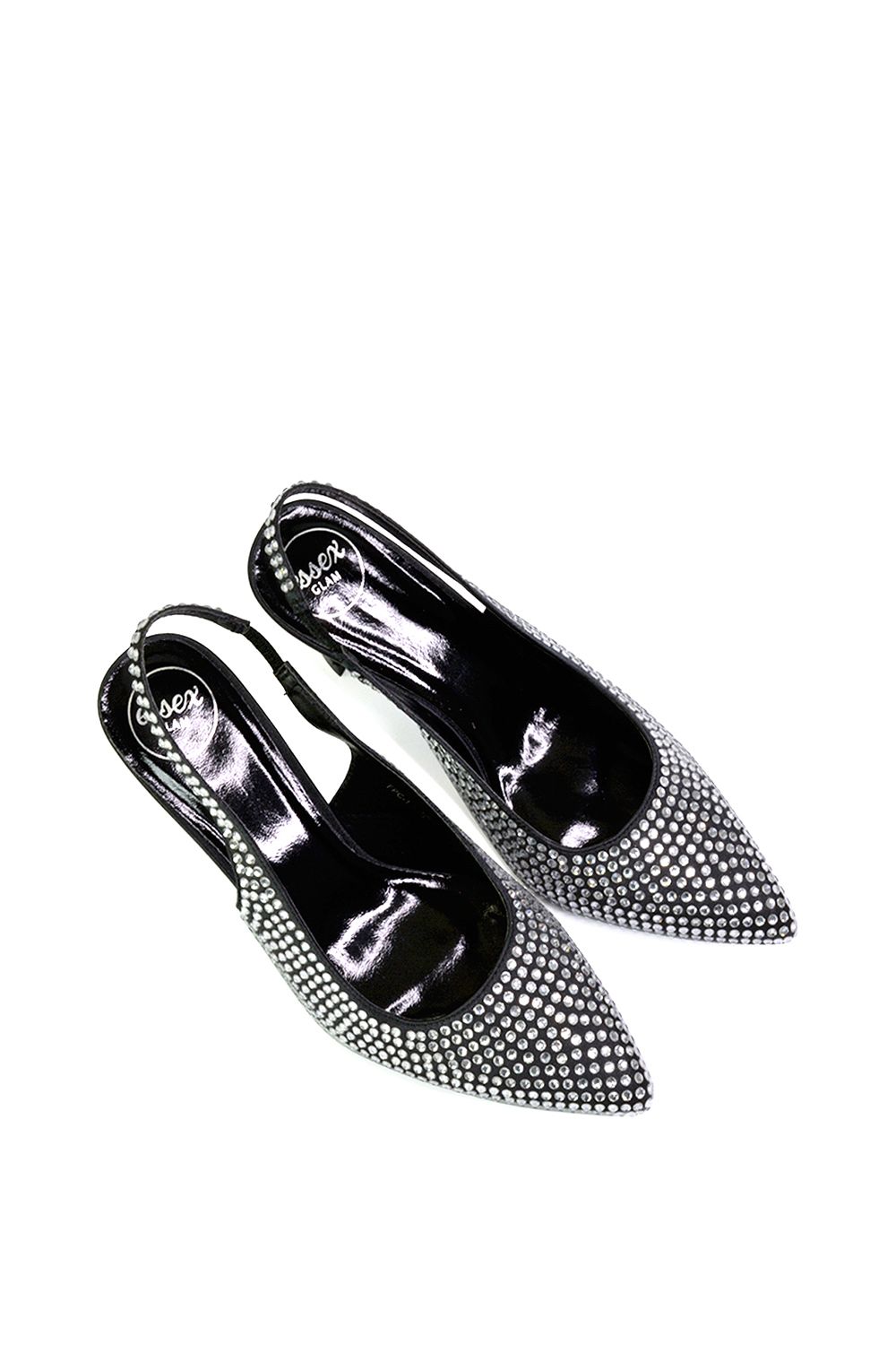 XY London Gayna' Diamante Bridal Slingback Pointed Toe Mid Heel Court Shoes