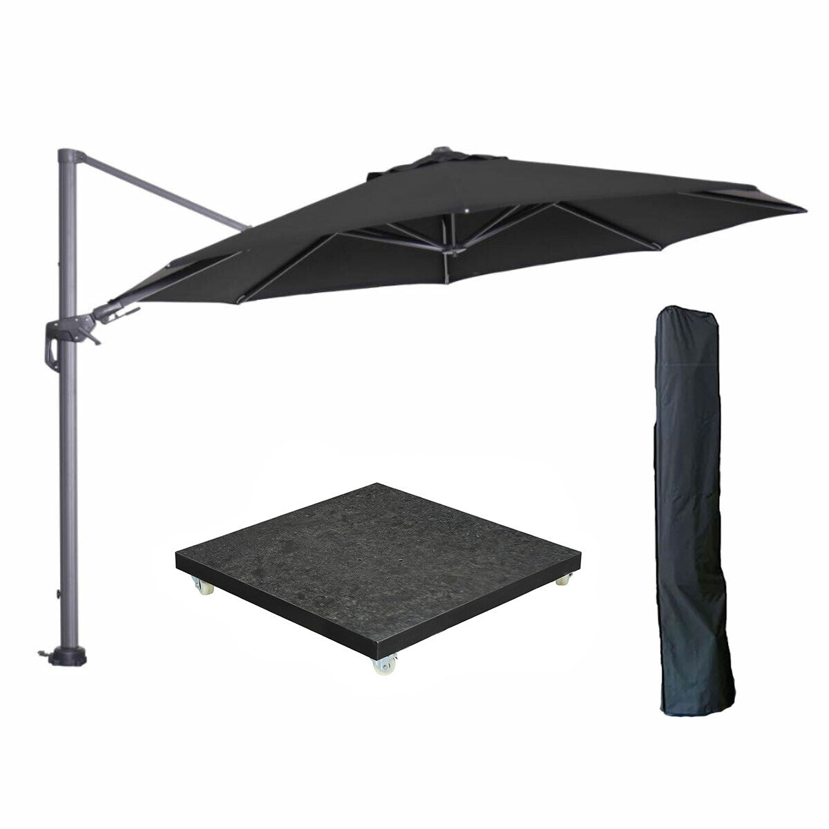 Garden Impressions zweefparasol Hawaii zwart 350x350 cm   90 kg voet en hoes