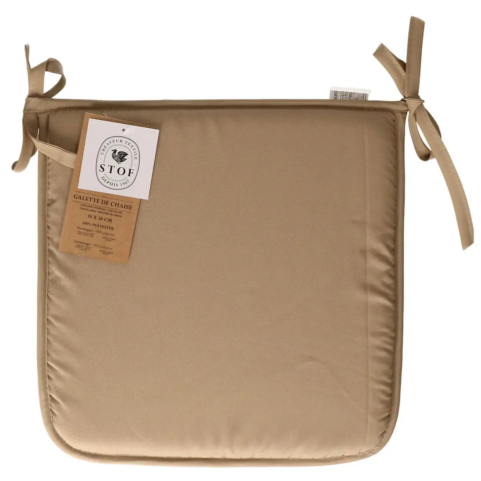 Stof Textile Home stoelkussens - lichtbruin - 38 x 38 x 3 cm