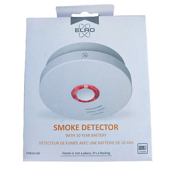 ELRO Détecteur de Fumée Innovant 10 Ans Autonomie Pile Non Remplaçable Capteur Optique Précis 85dB Alarme 3m Protection 40m²