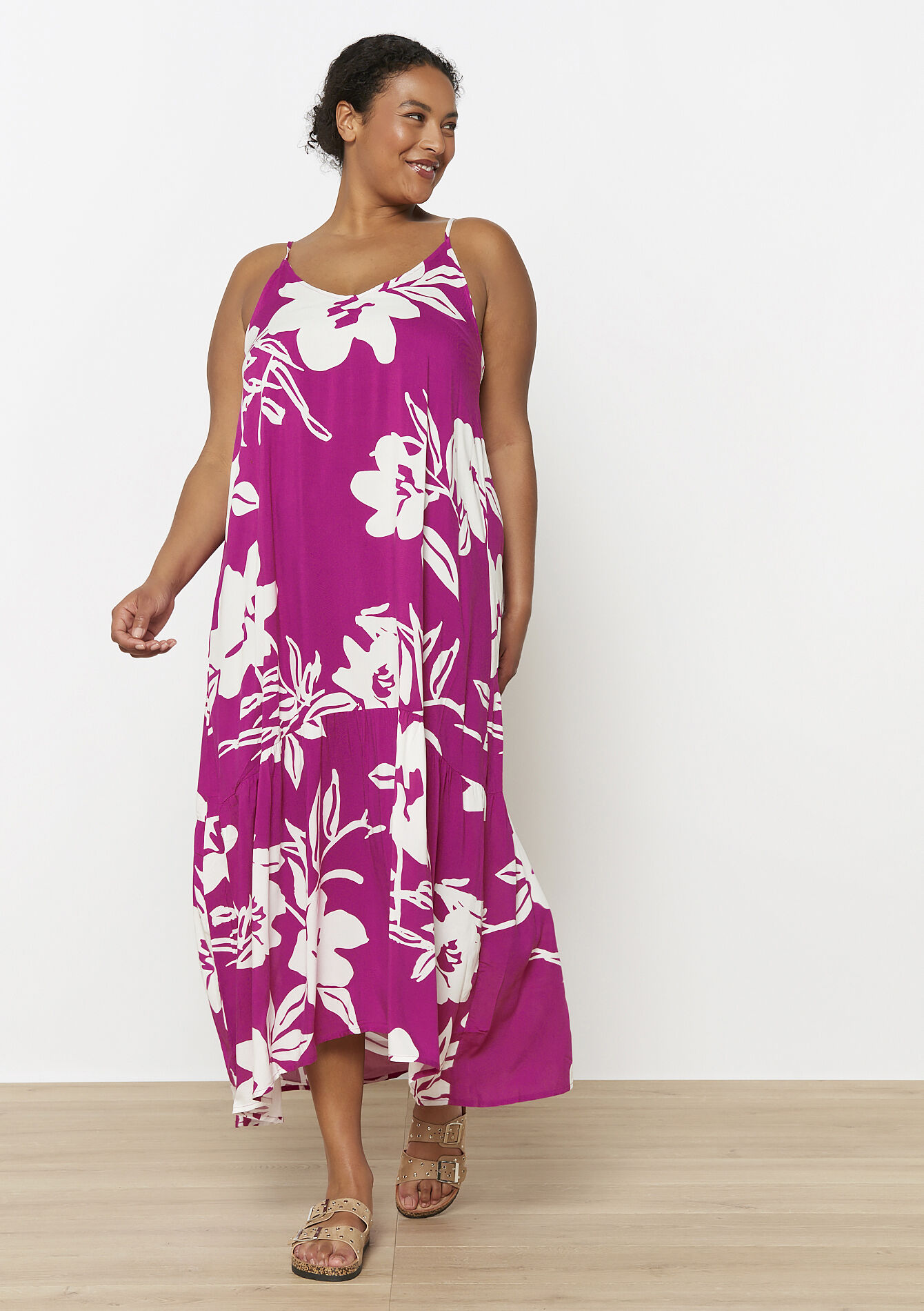 Lange jurk met spaghettibandjes