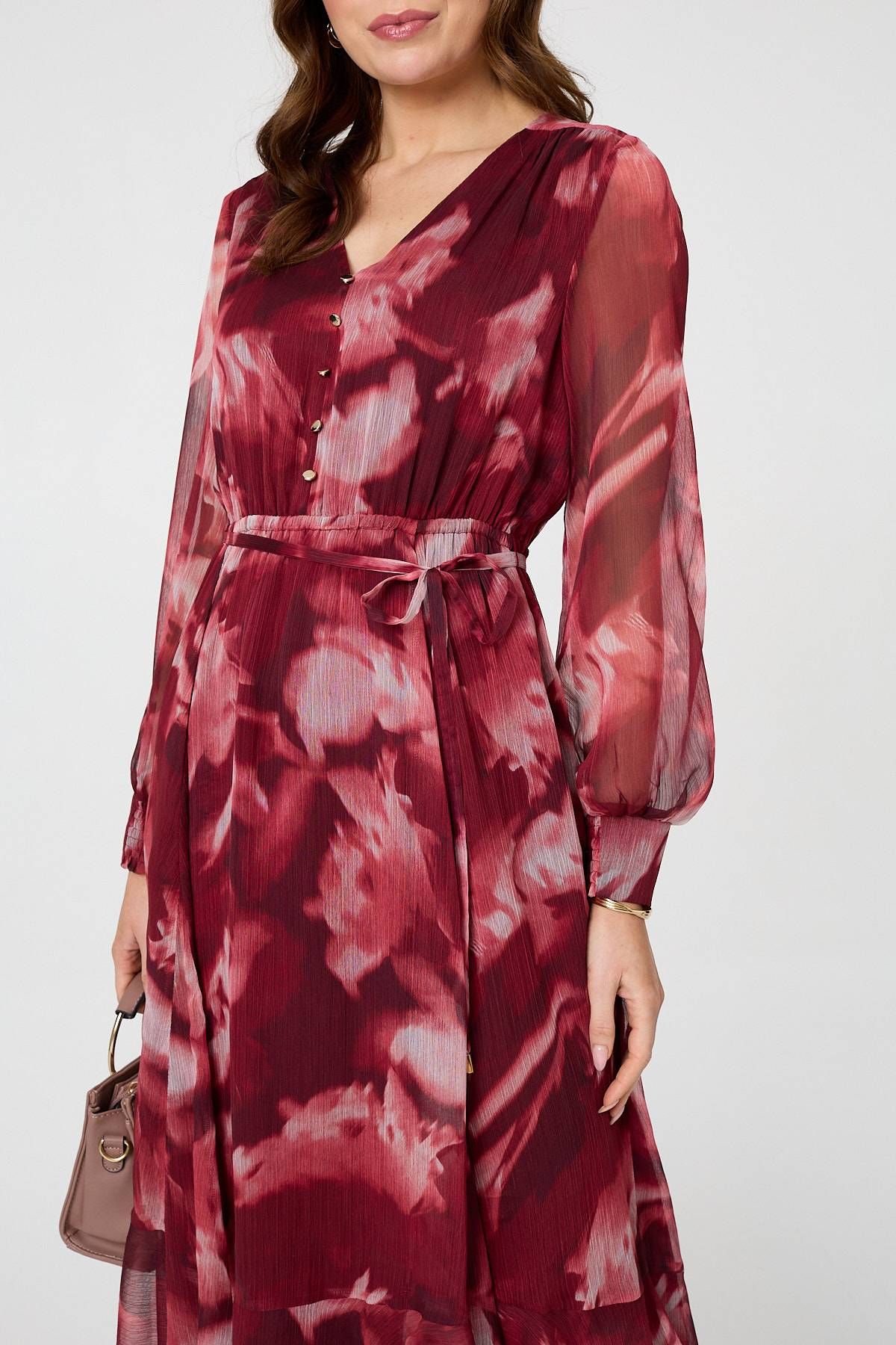 Izabel London Abstract Floral Semi Sheer Midi Dress
