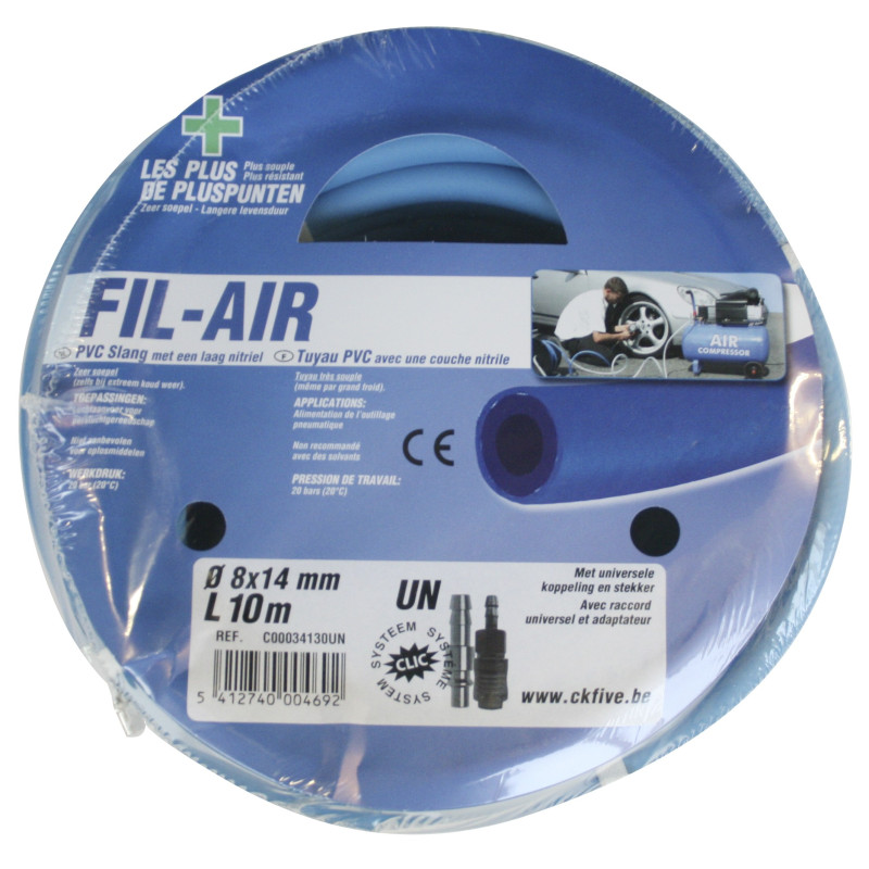 Tuyau à air comprimé en PVC avec raccords Ø 14 mm 15 m