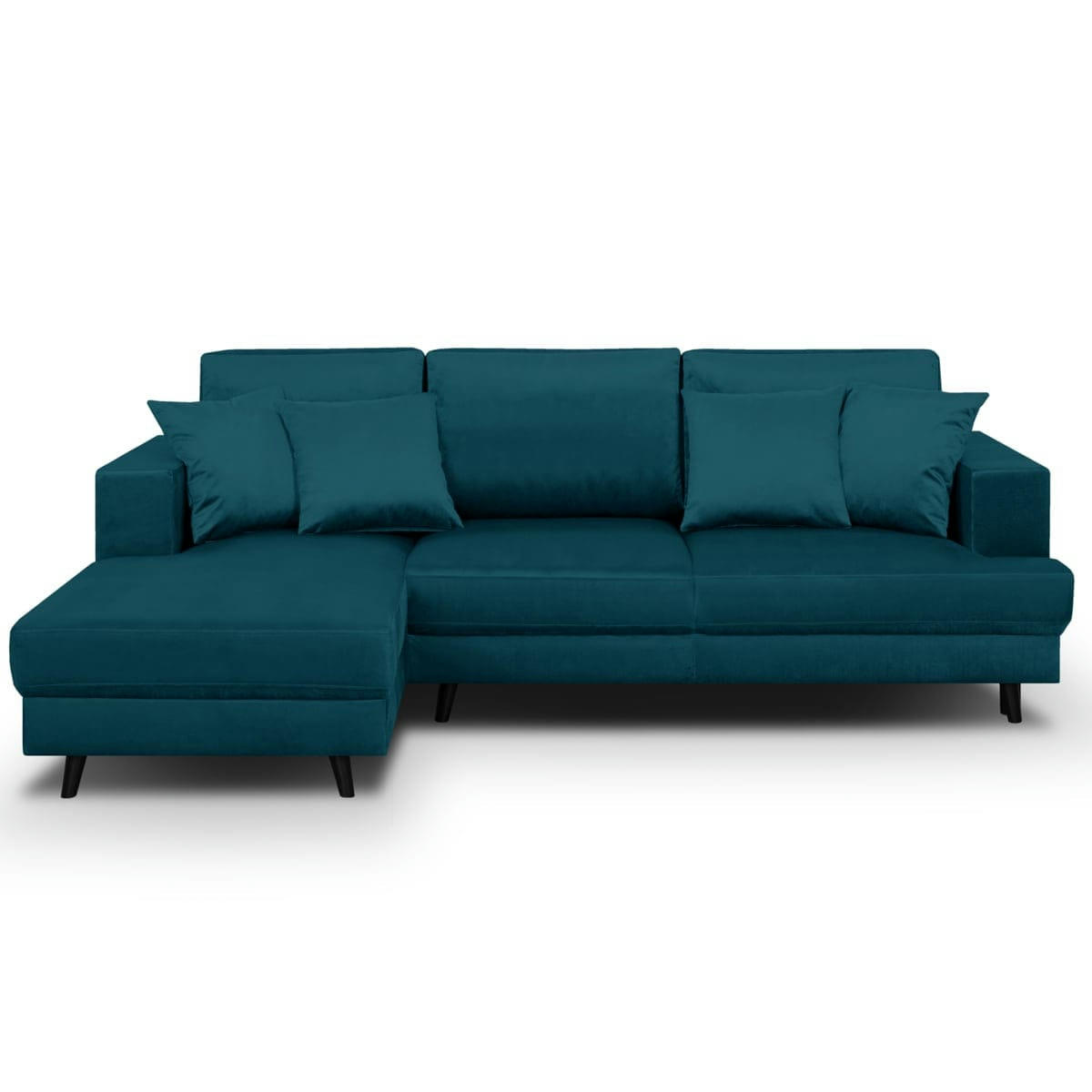 MARCEAU - Canapé d'angle gauche convertible 4 places en velours bleu canard