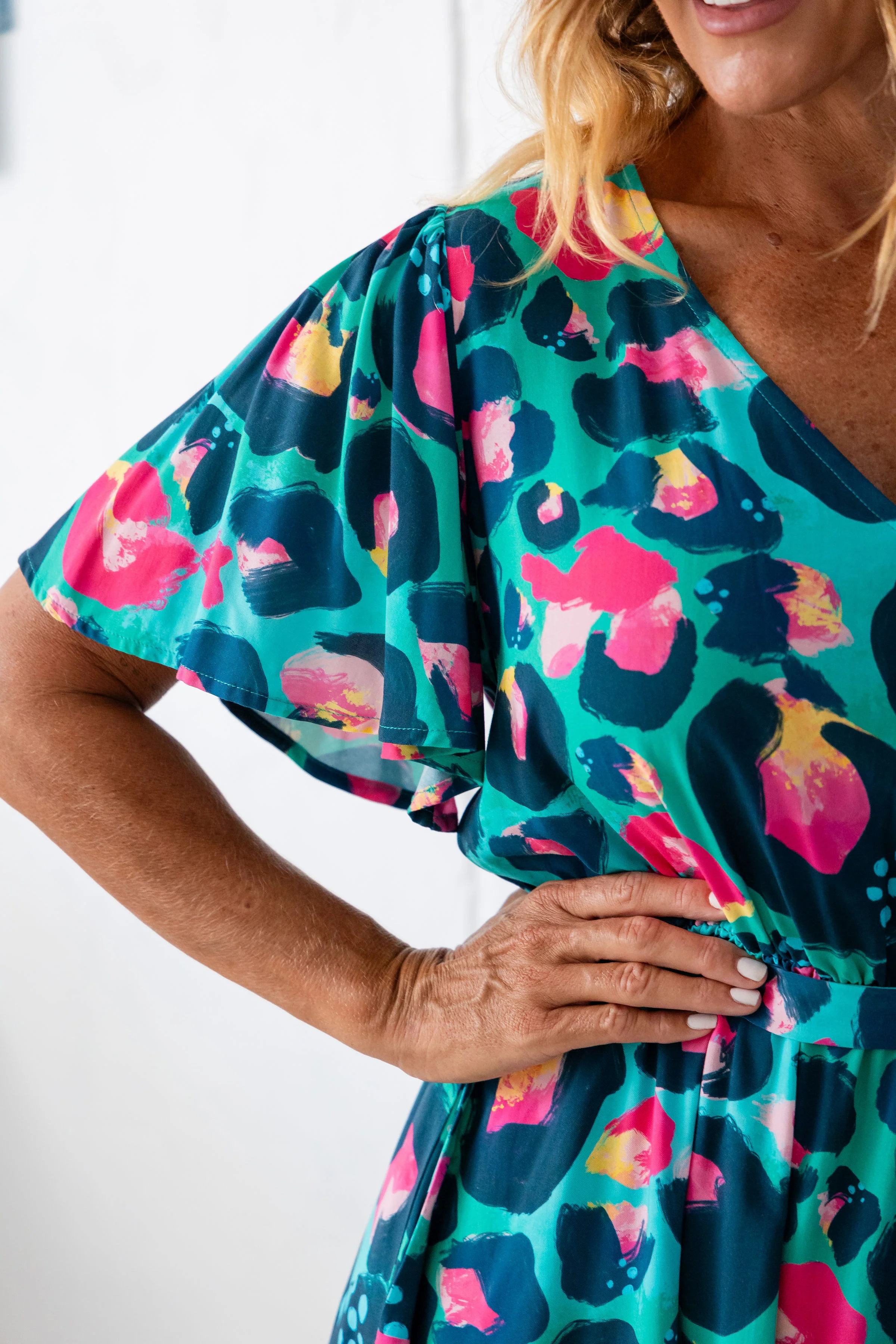Deni Dress in Green Leopard by Kasey Rainbow