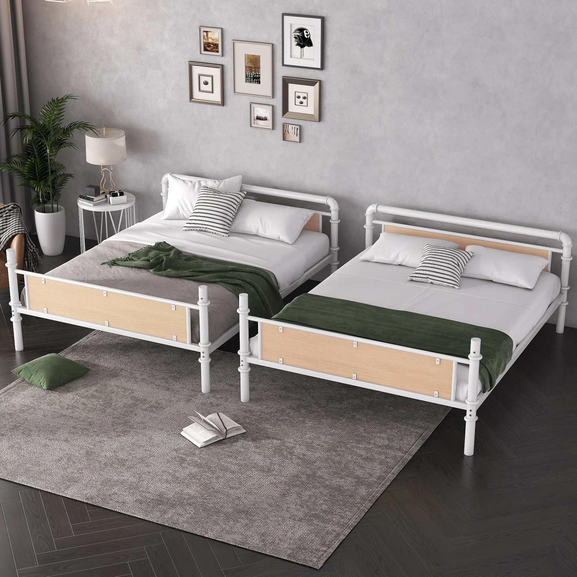 Twin XL over Twin XL Metal Bunk Bed, Industrial Detachable Bunkbeds with Safety Guard Rails