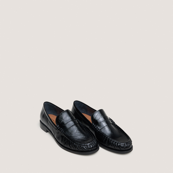 Mocassins à bouts rondsen cuir vieilli noir | DELICE