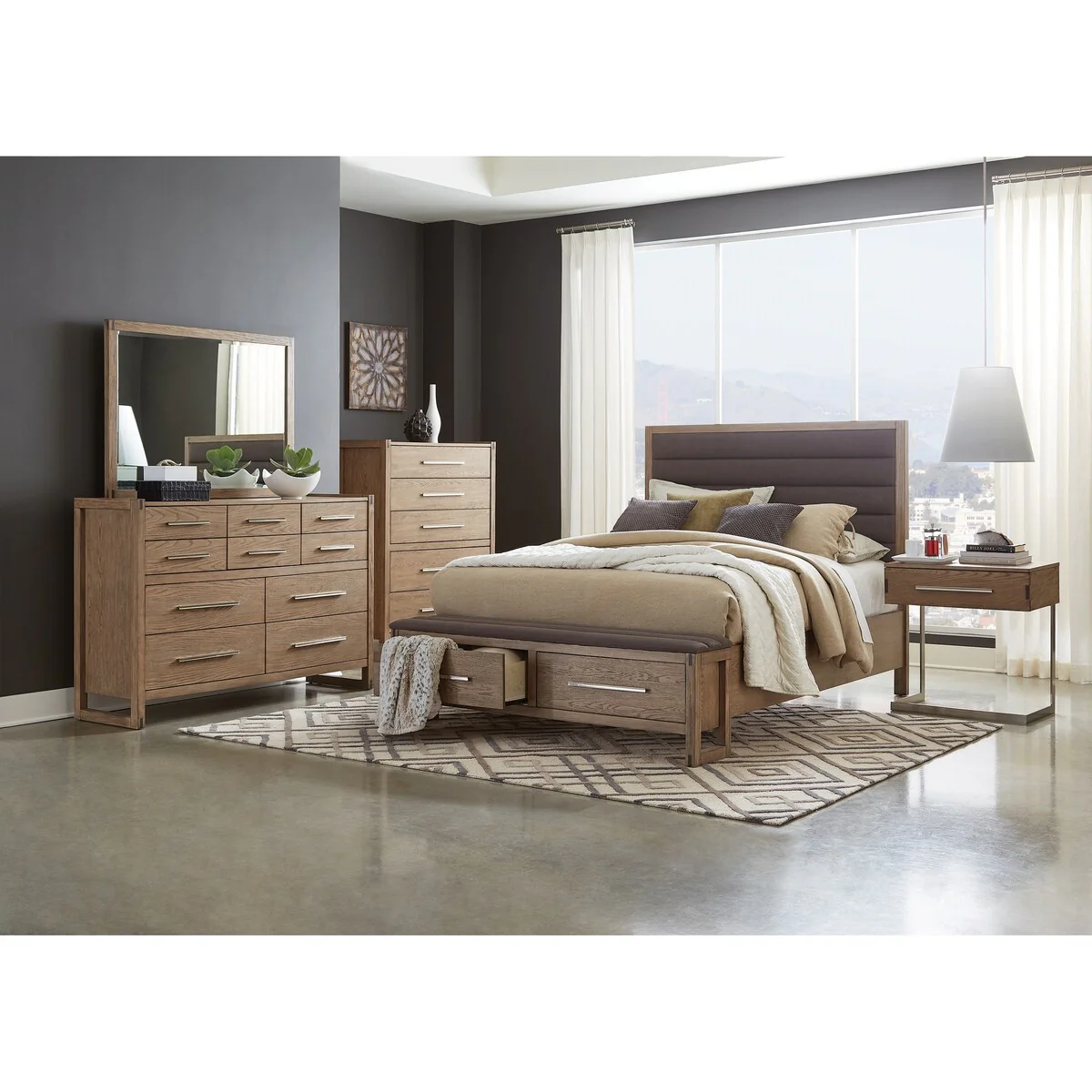 Tiana Grey Oak 4-piece Bedroom Set with 2 Nightstands and Chest