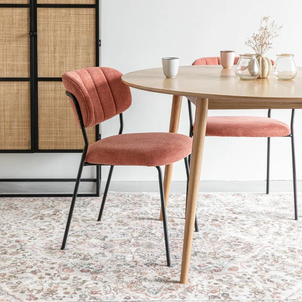 Puur - Viken eetkamerstoel stof - roze/oranje - zwart onderstel