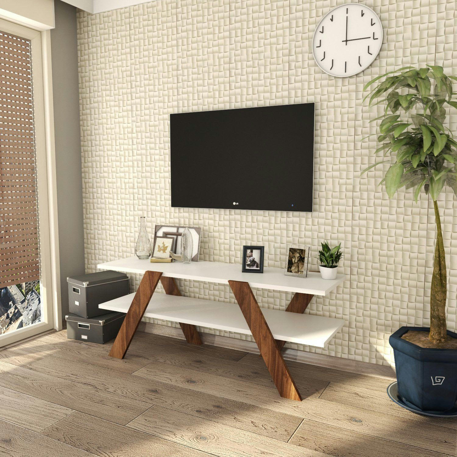 APRIL - Meuble TV blanc et marron